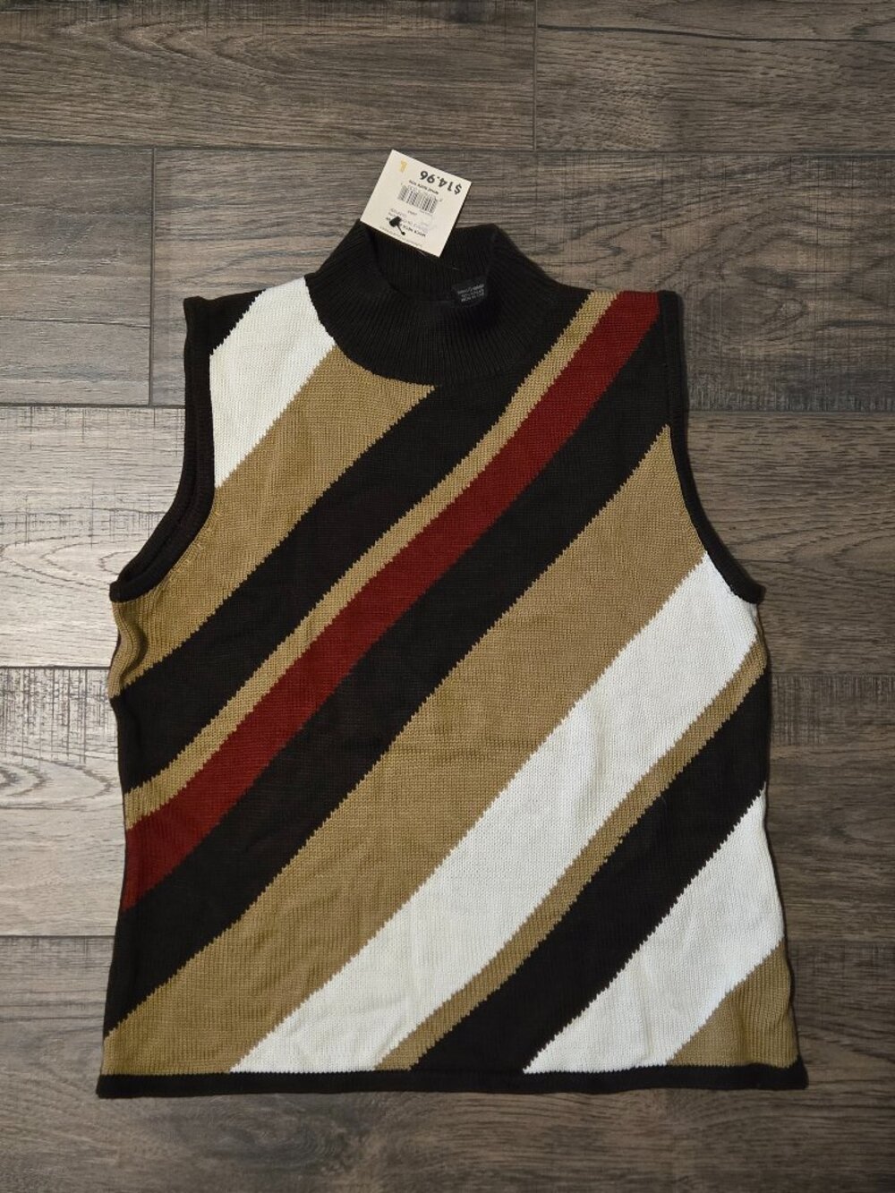 Vintage George™ Sleeveless Knit Top – Diagonal Stripe Pattern – Size L